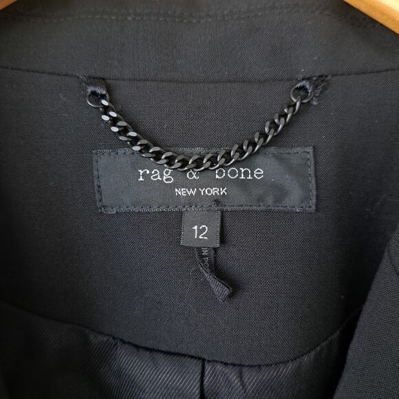 RAG & BONE Black Wool Tailored Blazer Size 12 Single Breasted One-Button Jacket - Picture 5 of 10